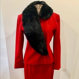 Vintage Red Two Piece Coat Set with Fur Trim